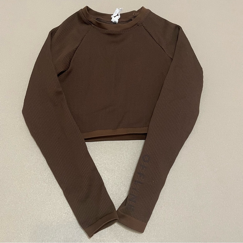 Aerie Offline Dark Brown Long Sleeve Crop Top small petite athletic workout